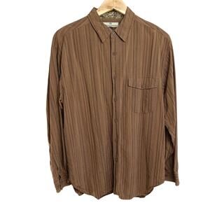 Tommy Bahama 100% Silk Brown and Green Striped Dress Shirt Medium